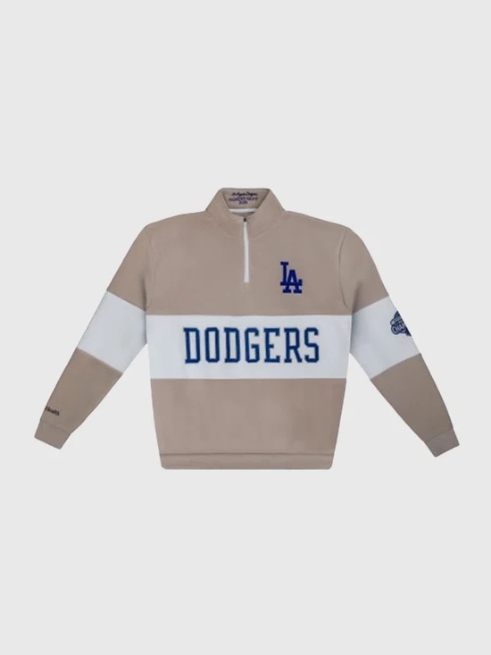 Los Angeles Dodgers Tops - Los Angeles UCLA Dodgers Half-Zip Pullover Sweatshirt - Tan/White